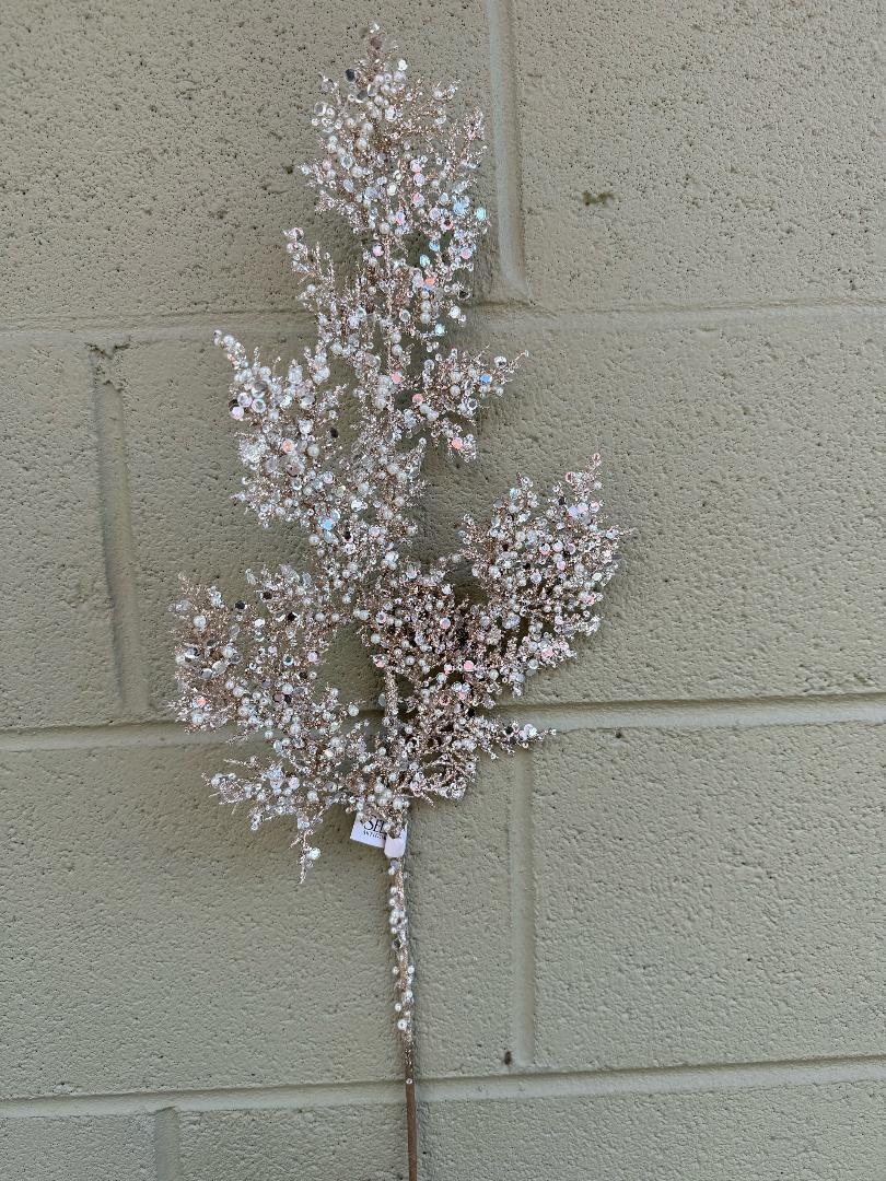 Champagne Beaded Pearl Leaf Spray