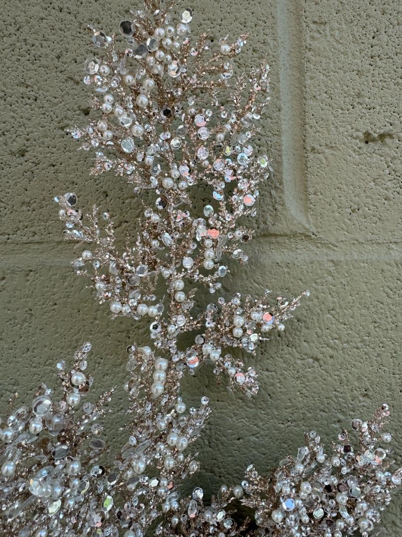 Champagne Beaded Pearl Leaf Spray
