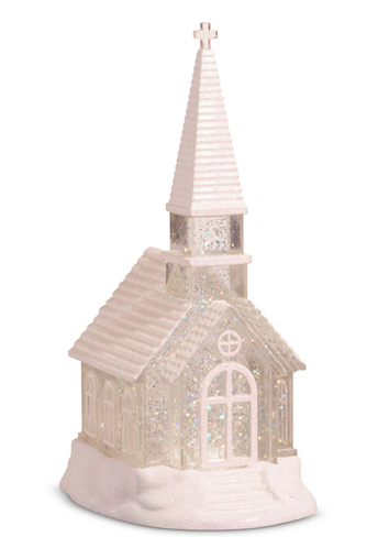 Lighted Swirly Glitter Church Snowglobe