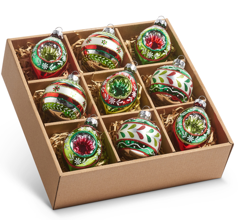 Set of 9 Vintage Glass Ornaments