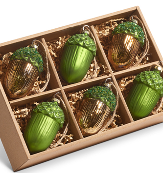 Set of 6 Glass Acorn Ornaments