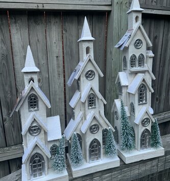 Battery Operated Winter White Church (3-Sizes)