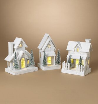Battery Operated White Cottage Village (3-Styles)