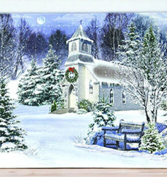 Lighted Winter Church Canvas