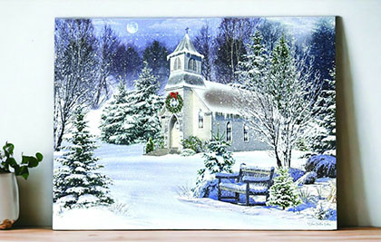 Lighted Winter Church Canvas