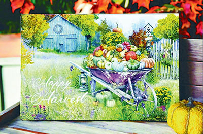 Wheelbarrow Pumpkin Tin Sign