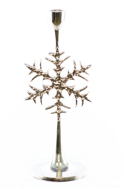 Silver Metal Snowflake Candle Stick (2-Sizes)
