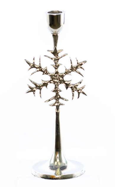 Silver Metal Snowflake Candle Stick (2-Sizes)