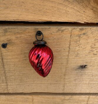 Mini Red Mercury Glass Ribbed Ornament