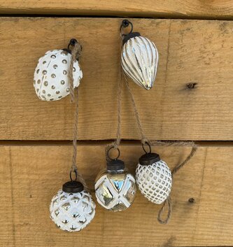 Mini Mercury Glass White Ornament (5-Styles)