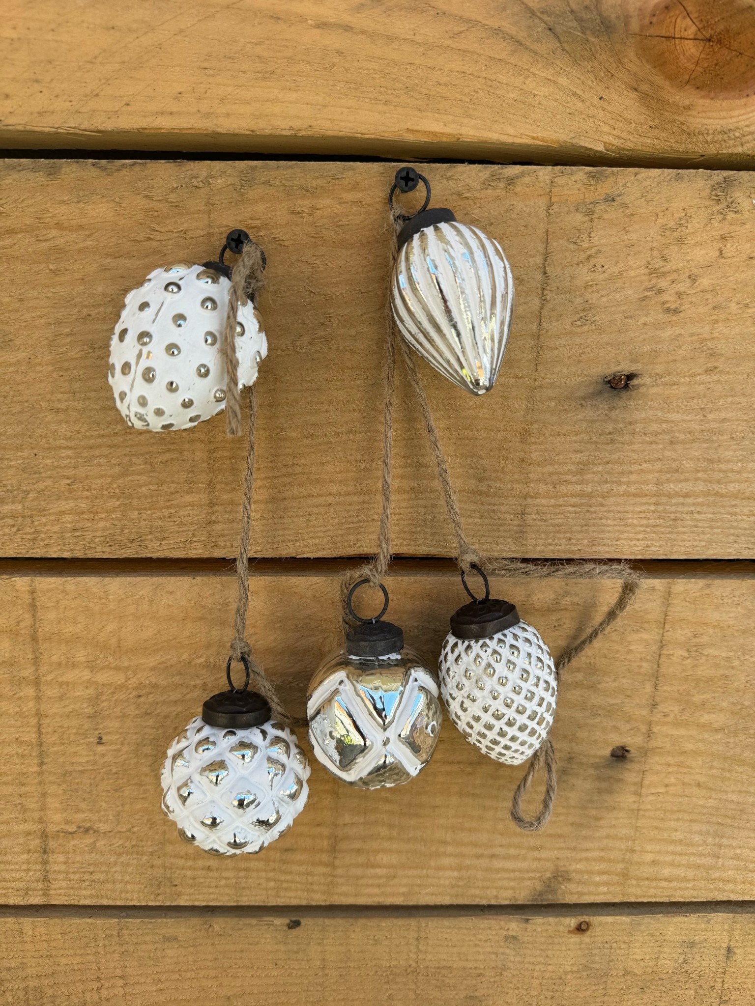 Mini Mercury Glass White Ornament (5-Styles)