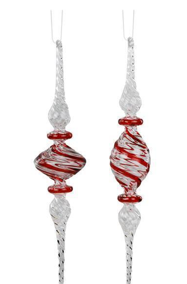 Glass Peppermint Twist Finial Ornament (2-Styles)