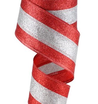 2.5" x 10 YDS Red/Silver Stripe Ribbon