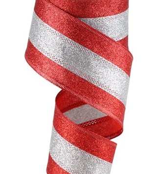 2.5" x 10 YDS Red/Silver Stripe Ribbon