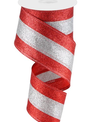 2.5" x 10 YDS Red/Silver Stripe Ribbon