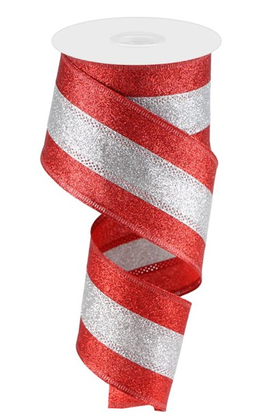 2.5" x 10 YDS Red/Silver Stripe Ribbon