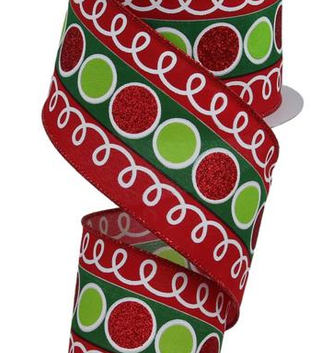 2.5" x 10 YDS Stripe Glitter Circle Ribbon