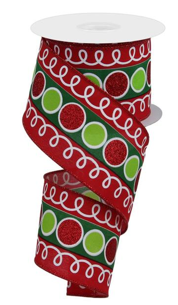 2.5" x 10 YDS Stripe Glitter Circle Ribbon