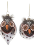 Glass Owl Ornament w/ Feathers (2-Styles)