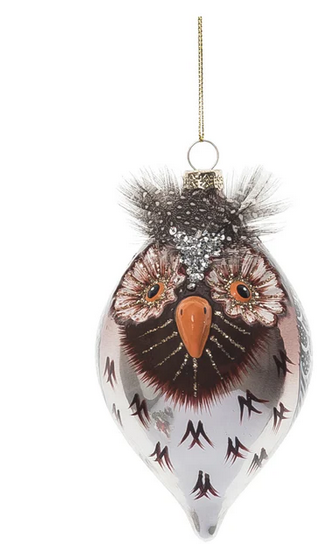 Glass Owl Ornament w/ Feathers (2-Styles)