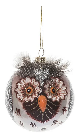 Glass Owl Ornament w/ Feathers (2-Styles)