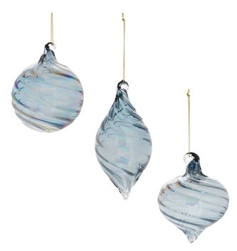 Iridescent Blue Glass Ornament (3-Styles)