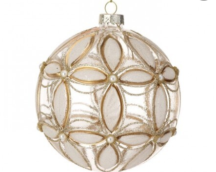 4" Jeweled Fluerette Gold Ball Ornament