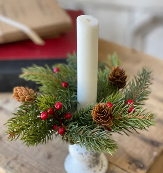 7" Red Berry White Spruce Candle Ring