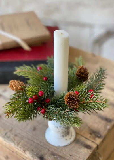 7" Red Berry White Spruce Candle Ring