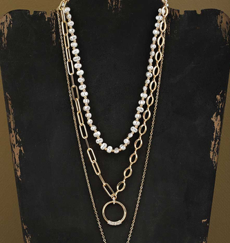 3 Layer Gold Pearl Necklace