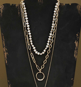 3 Layer Gold Pearl Necklace