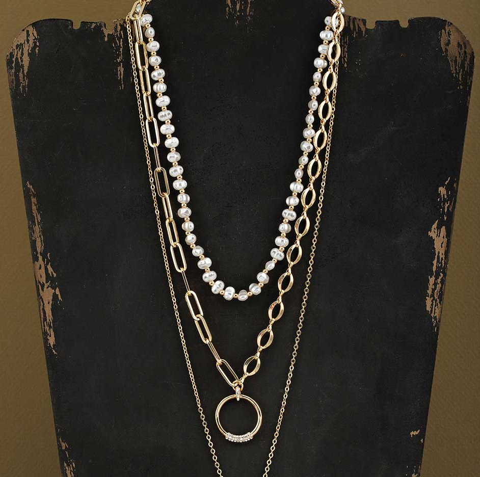 3 Layer Gold Pearl Necklace