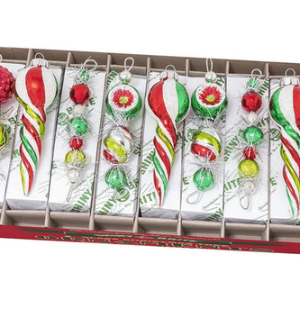Set of 9 Vintage Christopher Radko Glass Icicle Ornaments