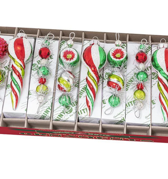 Set of 9 Vintage Christopher Radko Glass Icicle Ornaments