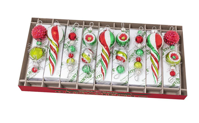Set of 9 Vintage Christopher Radko Glass Icicle Ornaments