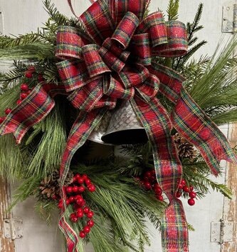 Custom Silver Bells Wreath w/ Bow