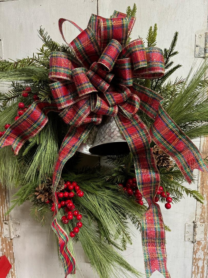 Custom Silver Bells Wreath w/ Bow