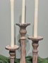 Set of 3 Rustic Carved Candle Sticks
