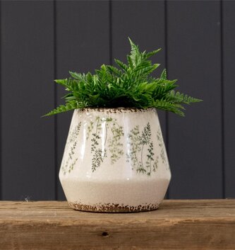 Round Distressed Fern Container