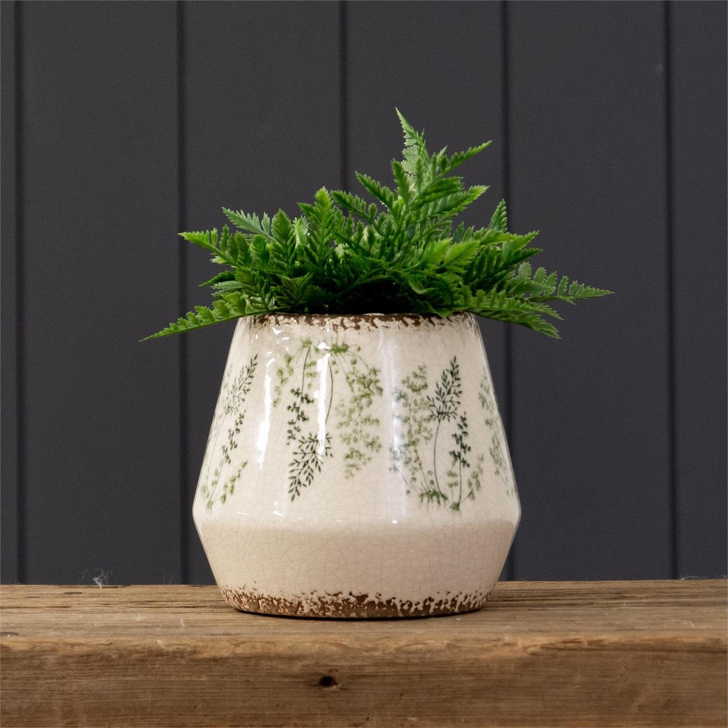 Round Distressed Fern Container