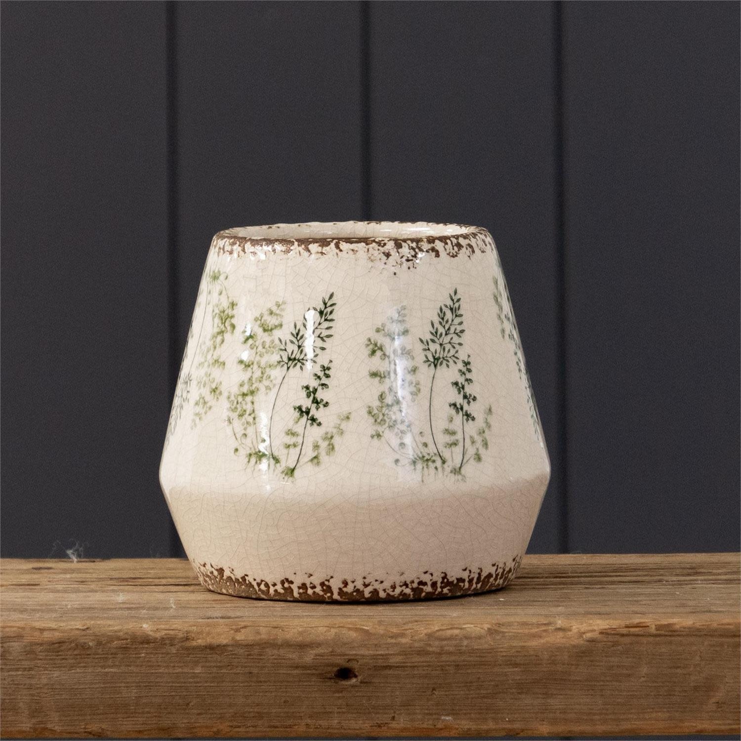 Round Distressed Fern Container