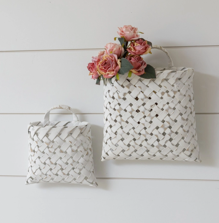 White Distressed Wall Basket (2-Sizes)