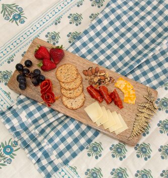 Mango Wood Charcuterie Board w/ Brass Fern
