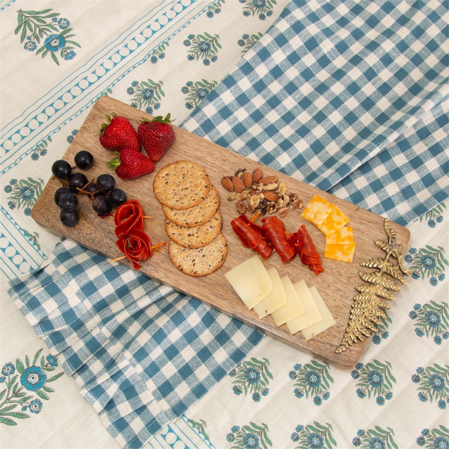 Mango Wood Charcuterie Board w/ Brass Fern