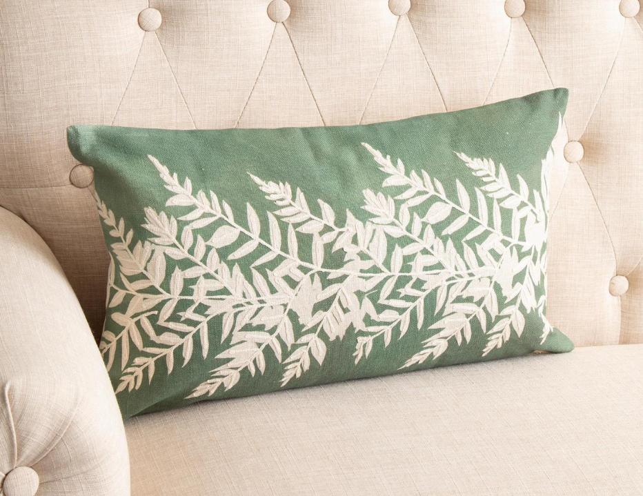 Lumbar Embroidered Leaf Pillow