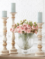 Set of 3 Gold Whitewashed Curved Wooden Candle Sticks