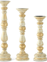 Set of 3 Gold Whitewashed Curved Wooden Candle Sticks