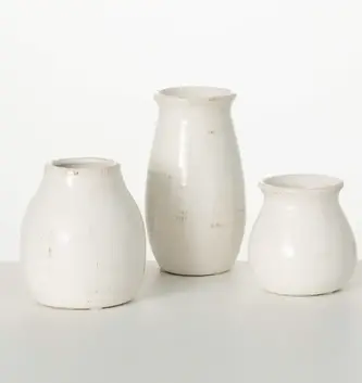 Set of 3 Cream Crackle Vases