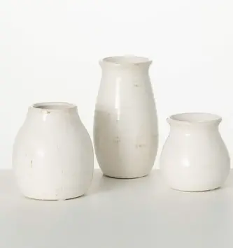 Set of 3 Cream Crackle Vases