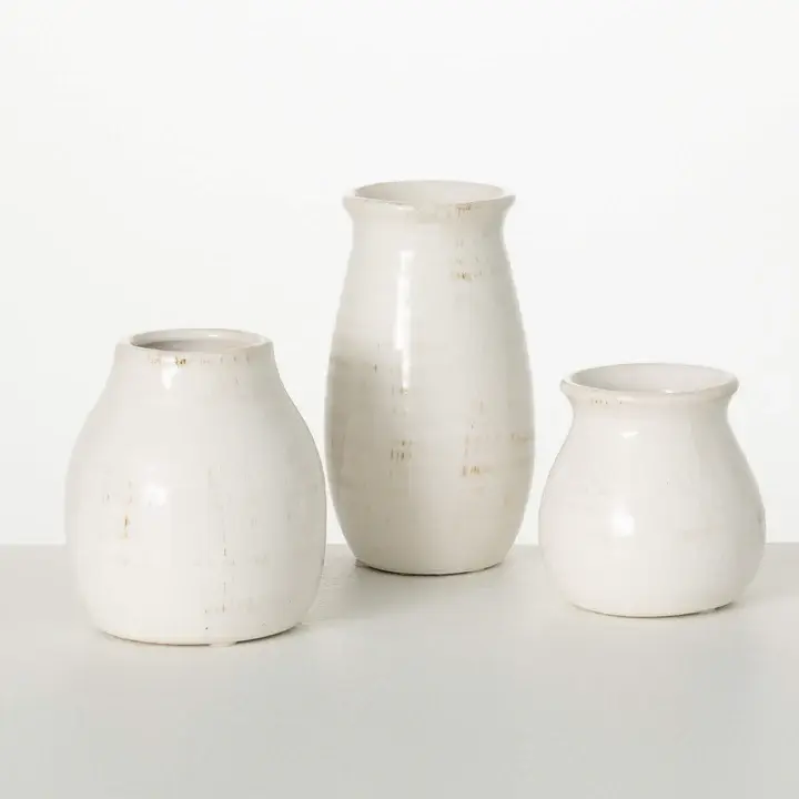 Set of 3 Cream Crackle Vases